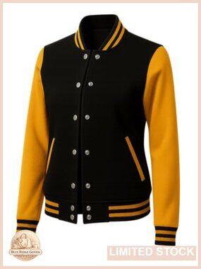Women's Varsity Letterman Bomber Jacket Snap-Button Fleece Casual